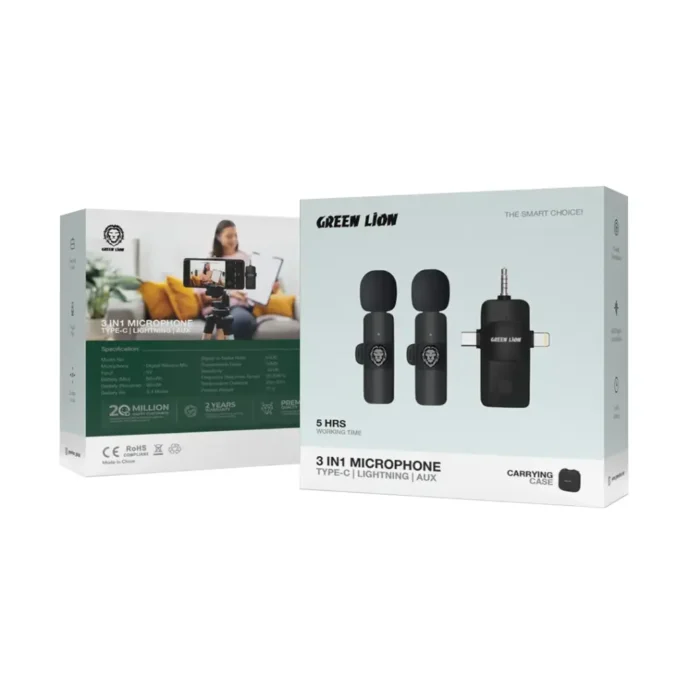 Green Lion 3 IN 1 Microphone Type-C / Lightning / Aux - Green - Image 2