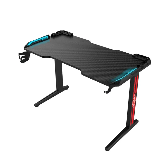 Green Lion RGB Gaming Desk – Adjustable Nonslip Feet, 200+ kg Load Capacity, 7-Color RGB Lighting, Water-Resistant Surface, Cup Holder