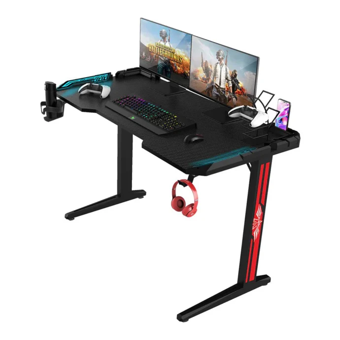 Green Lion RGB Gaming Desk – Adjustable Nonslip Feet, 200+ kg Load Capacity, 7-Color RGB Lighting, Water-Resistant Surface, Cup Holder - Image 2
